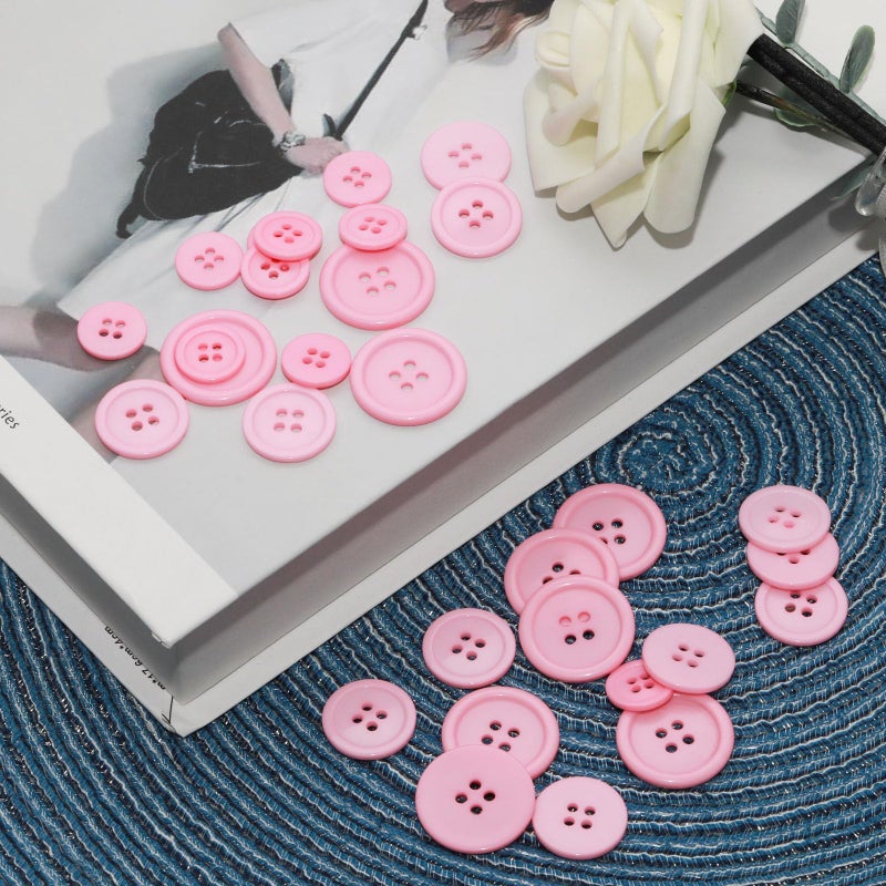 Lilaly 100 pcs Buttons for Crafts Buttons, Button DIY Buttons, Mixed Sewing Buttons, 5 Sizes of Round Mixed Buttons Suitable for for Crafts, Coats, Shirts, Pants, Shorts and More(Pink) - Image 3